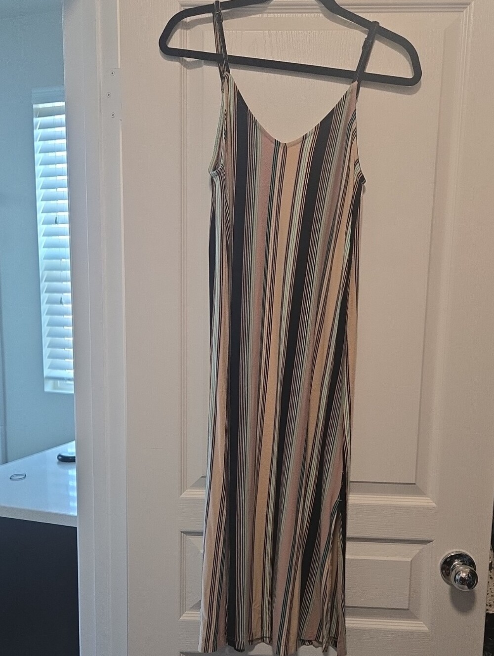 RVCA Striped Sleeveless Maxi Dress in Beige and Black